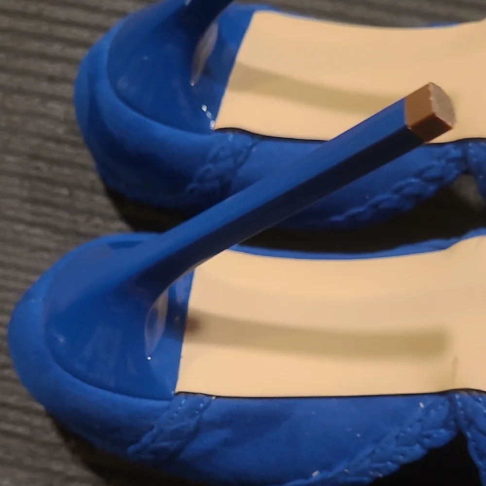 JustFab Women's Faux Suede Blue Heels - Picture 8 of 12